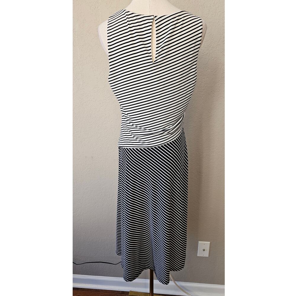 Lauren by Ralph Lauren Asymmetrical ‎ Jersey Striped Dress Women 10 White Black - Picture 4 of 7